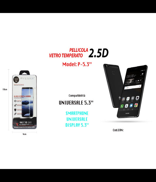 Pellicola Vetro Temperato Anti Colpi Resistente Universale 5.3" Maxtech P-5.3"         
