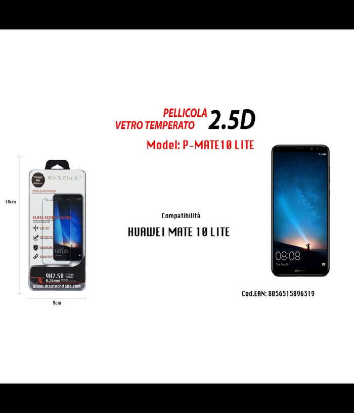 Pellicola Vetro Temperato Per Huawei Mate 10 Lite Salva Schermo Maxtech P-mate10 Lite         