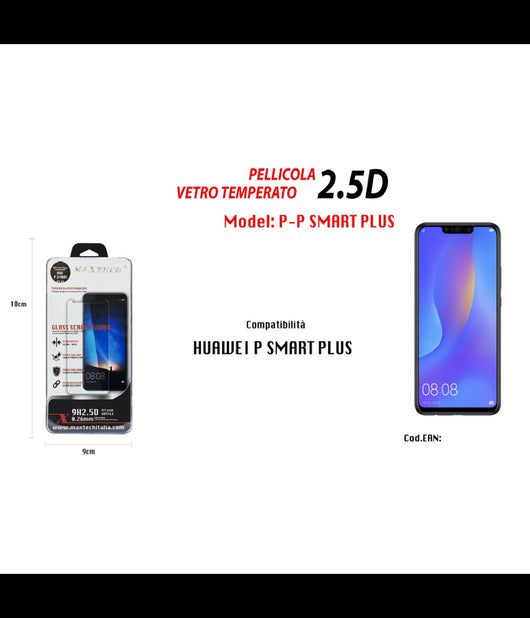 Pellicola Vetro Temperato Per Huawei P Smart Plus Proteggi Display Lcd Maxtech P-p Smart Plus         