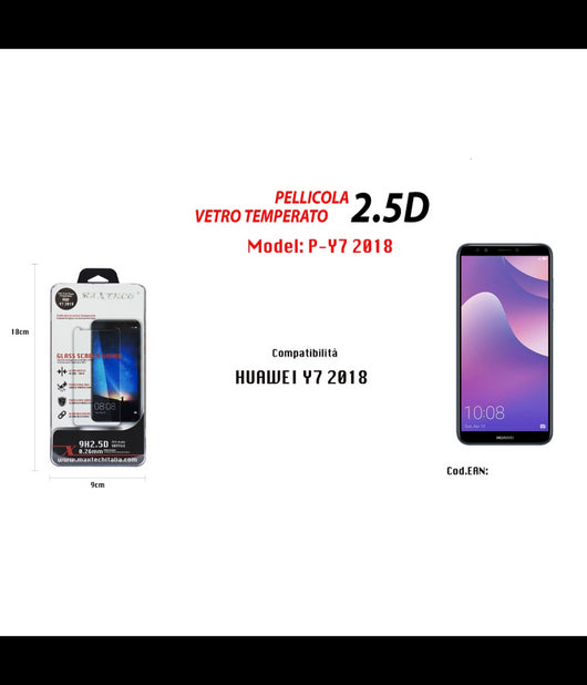 Pellicola Vetro Temperato Per Huawei Y7 2018 Proteggi Schermo Maxtech P-y7 2018         