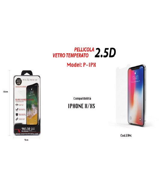 Pellicola Vetro Temperato Per Iphone X / Xs 5d Curvo Protezione Maxtech P-ipx         