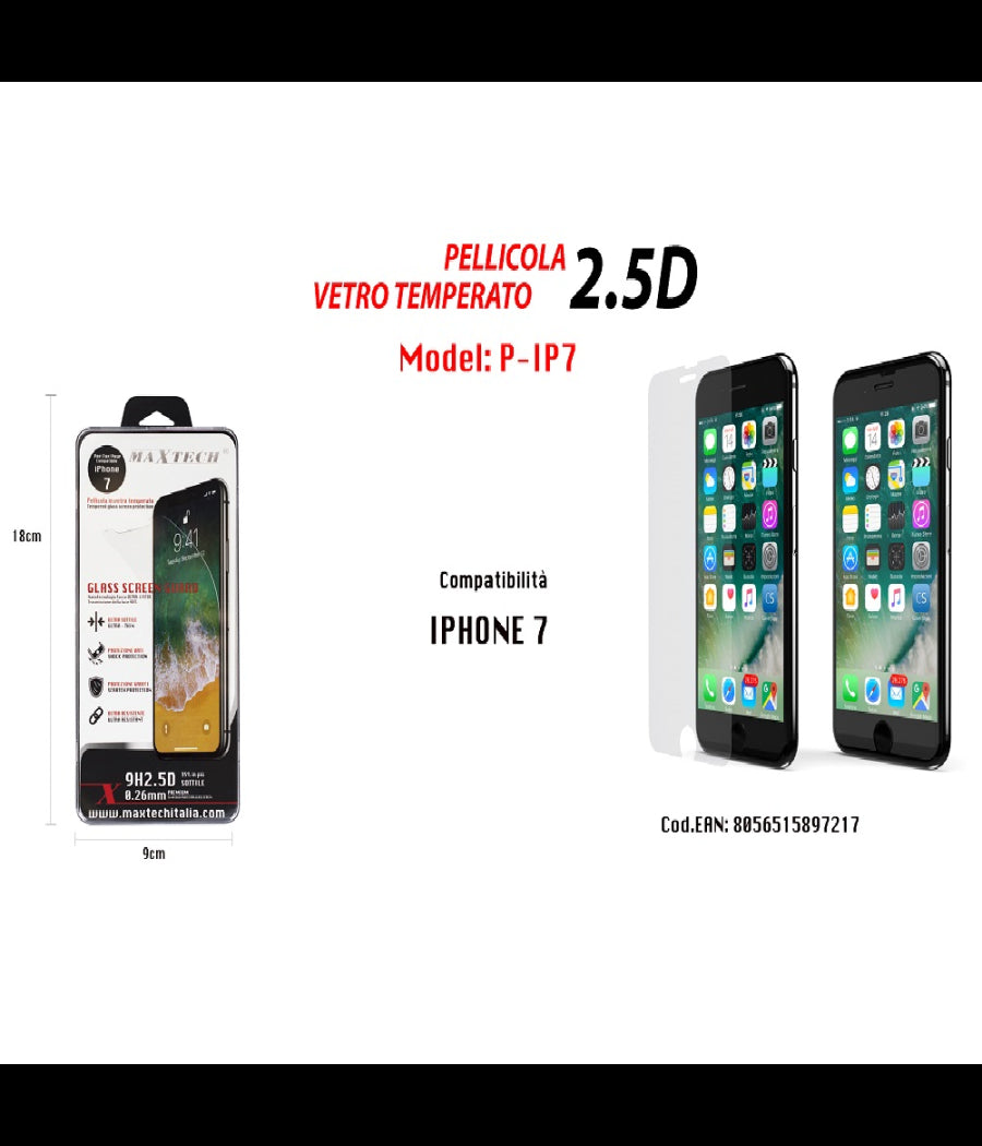 Pellicola Vetro Temperato Proteggi Schermo Per Iphone 7 Maxtech P-ip7         