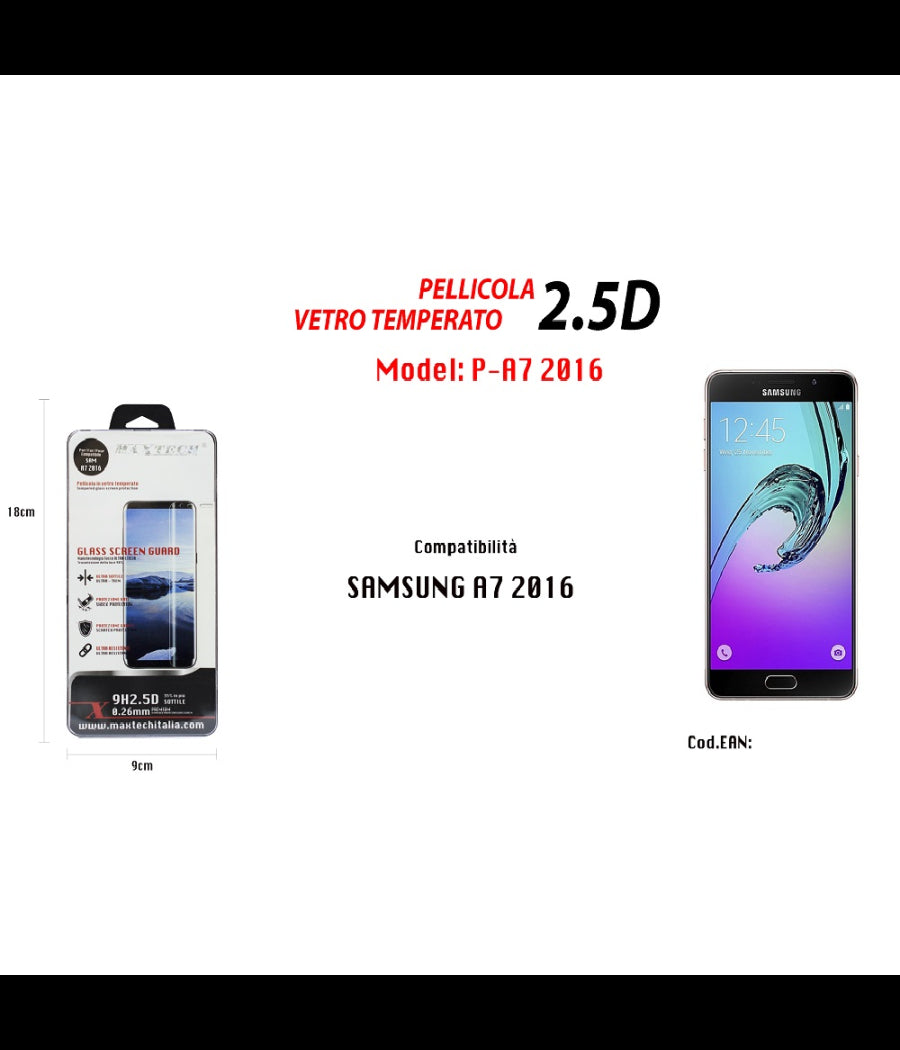 Pellicola Vetro Temperato Samsung Galaxy A7 2016 Proteggi Schermo Maxtech P-a7 2016         