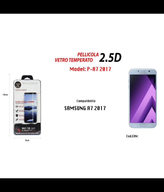 Pellicola Vetro Temperato Samsung Galaxy A7 2017 Protezione Schermo Maxtech P-a7 2017         