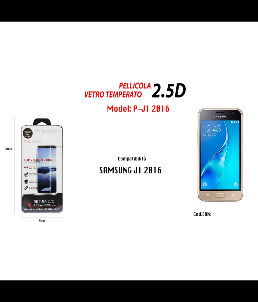 Pellicola Vetro Temperato Samsung Galaxy J1 2016 Proteggi Schermo Maxtech P-j1 2016         
