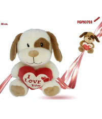 Peluche Cane Con Cuore Scritta "i Love You" 30cm Idea Regalo San Valentino 93703         