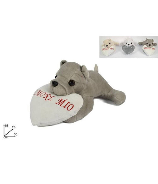 Peluche Cane Sdraiato Con Cuore Amore Mio Cagnolino San Valentino Colori Vari         