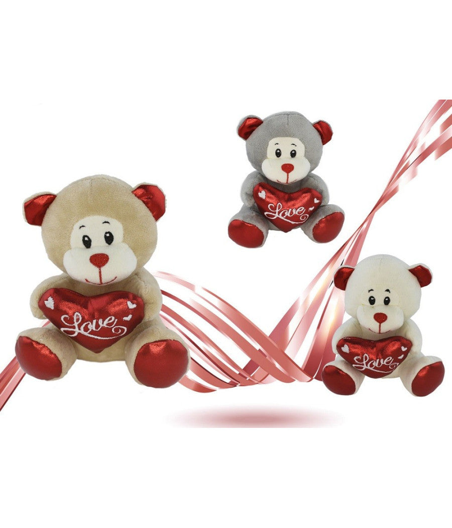Peluche Orsetto Con Cuore Scritta Love Lamè 16 Cm San Valentino 3 Col.ass. 93635         