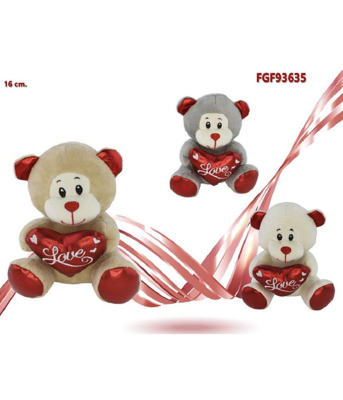 Peluche Orsetto Con Cuore Scritta Love Lamè 16 Cm San Valentino 3 Col.ass. 93635         