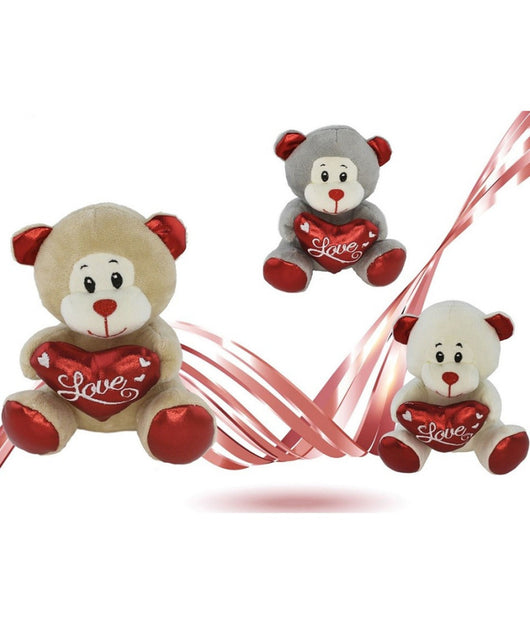 Peluche Orsetto Con Cuore Scritta Love Lamè 16 Cm San Valentino 3 Col.ass. 93635         