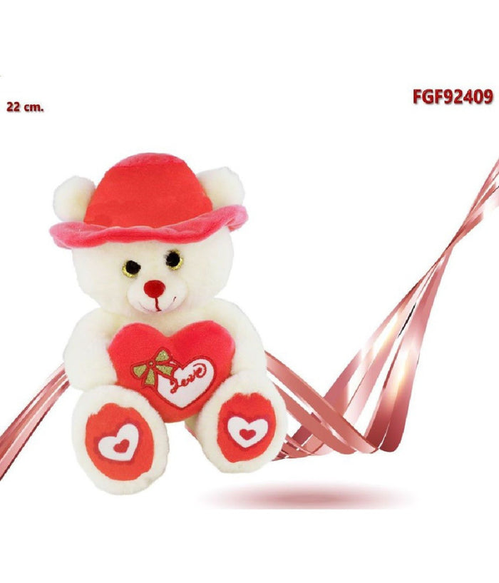 Peluche Orso Con Cappello Cuore Rosso 22 Cm Pupazzo Regalo San Valentino 92409         