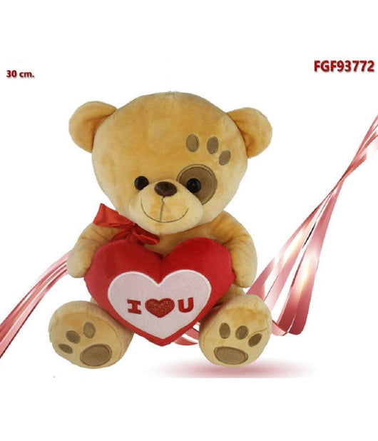 Peluche Orso Con Cuore Fiocco Rosso Impronta Su Occhio 30cm San Valentino 93772         