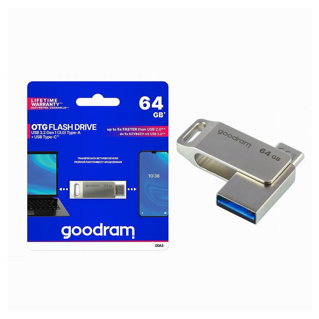 Pen Drive 64 Gb Usb 3.2 Gen 1 3.0 Type-a + Usb Type C Dual Drive Otg Oda3-64gb         