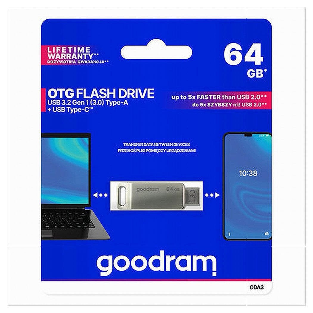 Pen Drive 64 Gb Usb 3.2 Gen 1 3.0 Type-a + Usb Type C Dual Drive Otg Oda3-64gb         