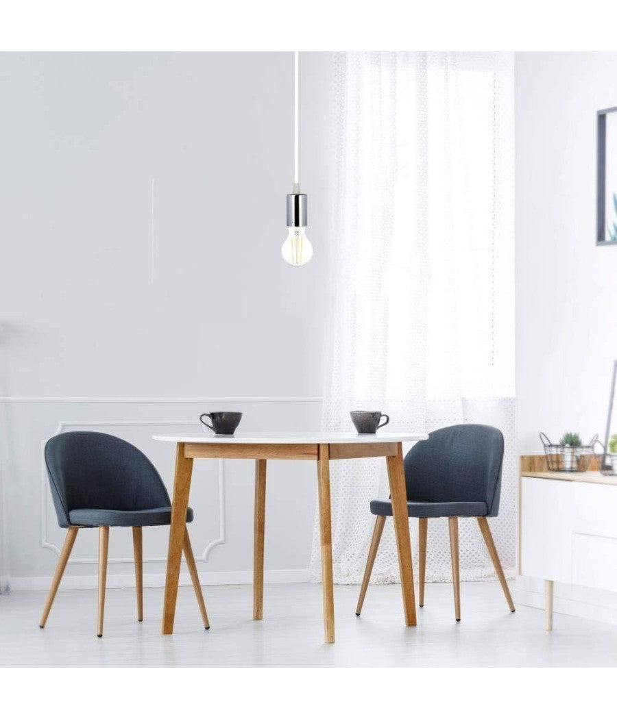 Pendente In Acciaio Bianco A Soffitto Cromato Portalampada Lampada Moderno Design         