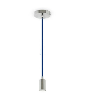 Pendente In Acciaio Blu A Soffitto Cromato Portalampada Lampada Design Moderno         