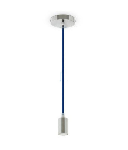 Pendente In Acciaio Blu A Soffitto Cromato Portalampada Lampada Design Moderno         