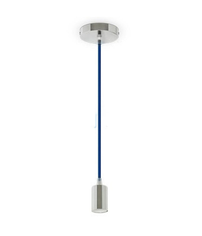 Pendente In Acciaio Blu A Soffitto Cromato Portalampada Lampada Design Moderno         