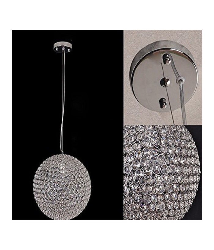Pendente Lampada Lampadario Sferico Tondo Chiuso Cristalli Soffitto Luce Led Design         