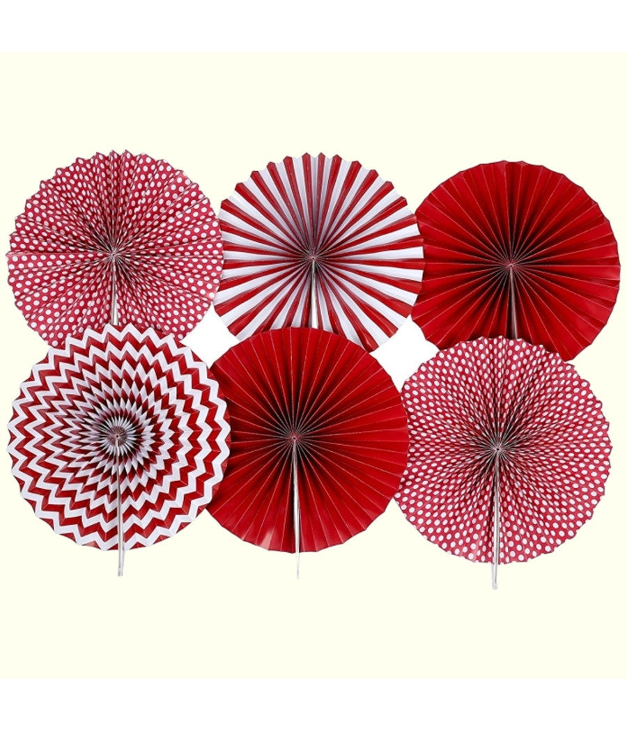 Pendente Rosone Ventaglio 6 Pezzi Rosso In Carta 35.5cm Compleanni Photoboot         