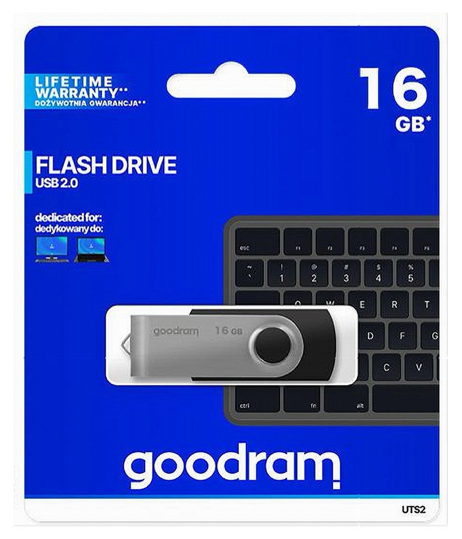 Pendrive Chiavetta Usb Uts2 16 Gb Usb 2.0 Tipo A Girevole Nero Argento Uts2-16gb         