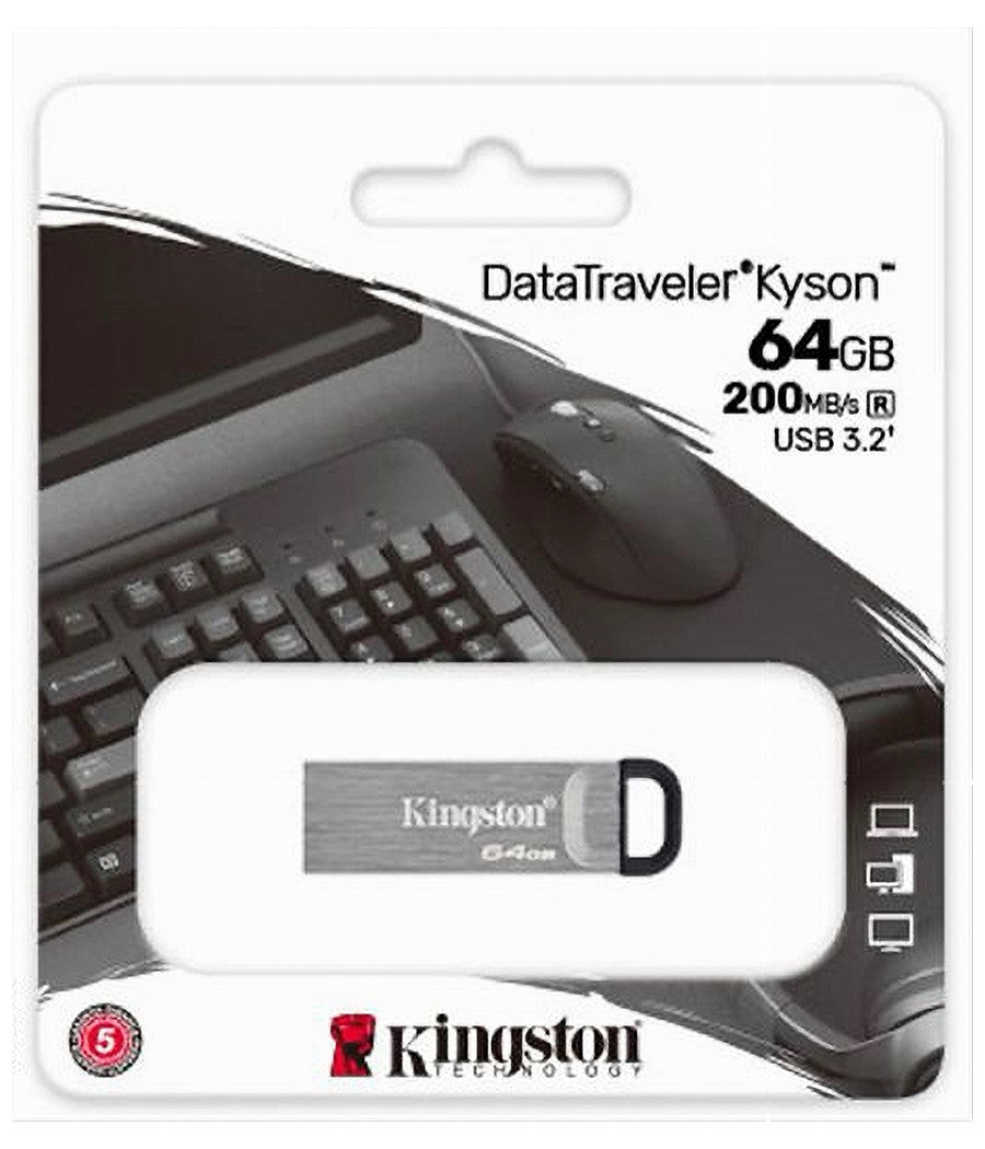 Pendrive Kingston Usb 3.2 Datatraveler Kyson 64 Gb In Metallo 200 Mb/s Dtkn/64gb         
