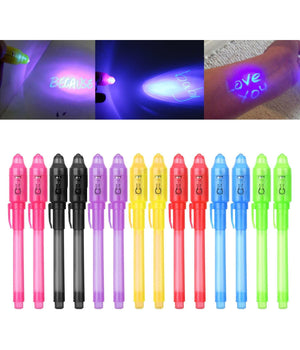 Penna Magica Ad Inchiostro Invisibile Set 2 Penne Visibile Con Luce Uv Gadget         
