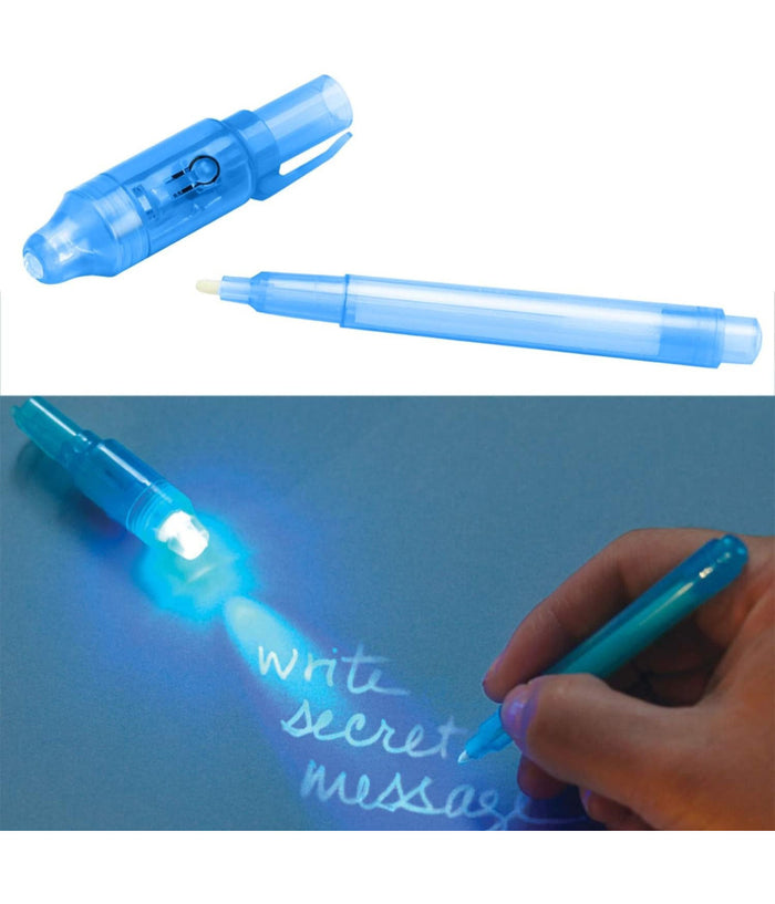 Penna Magica Ad Inchiostro Invisibile Set 2 Penne Visibile Con Luce Uv Gadget         