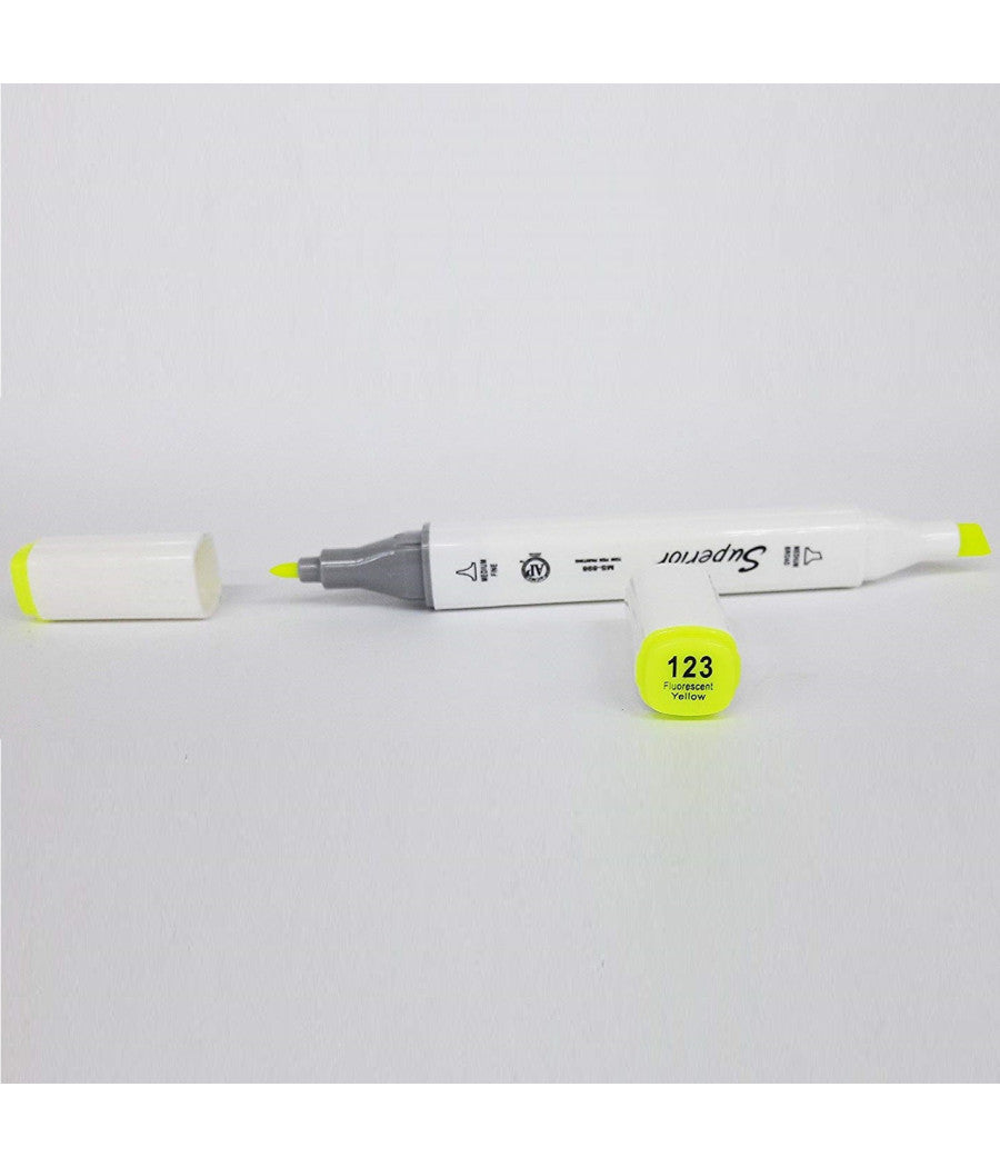Pennarello 123 Fluorescent Yellow Colorati Doppia Punta Inchiostro Olio Colorare         
