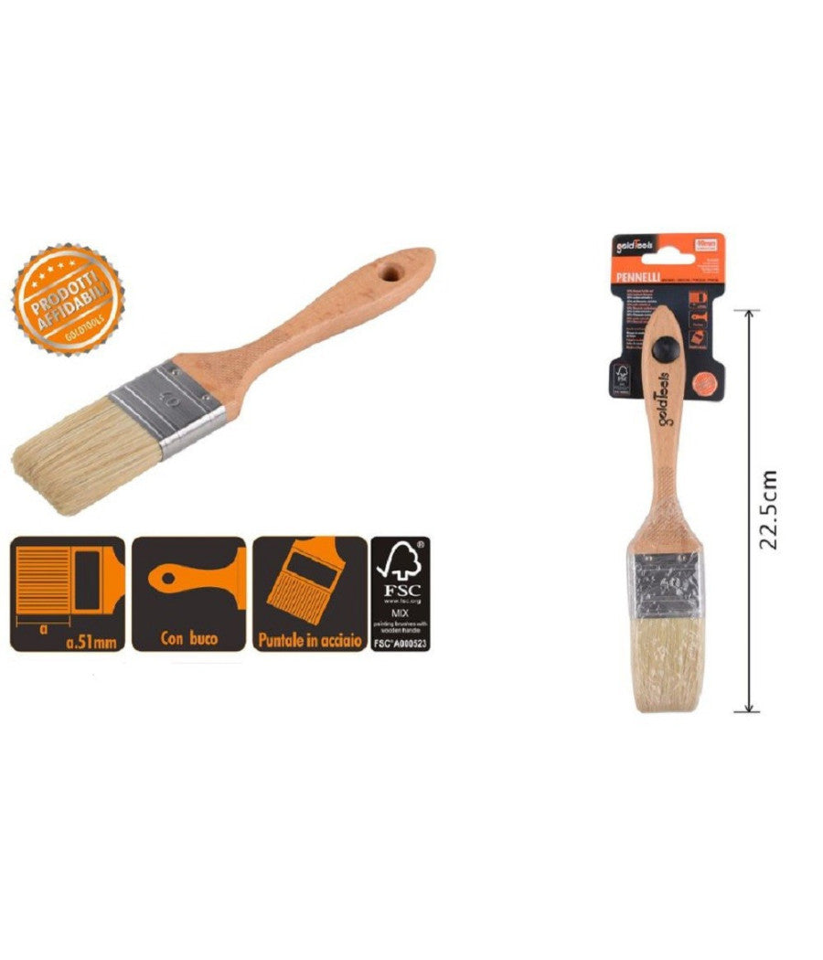 Pennello Piatto 22.5 Cm Con Manico In Legno Setole Morbide Pittura Vernice 90204         