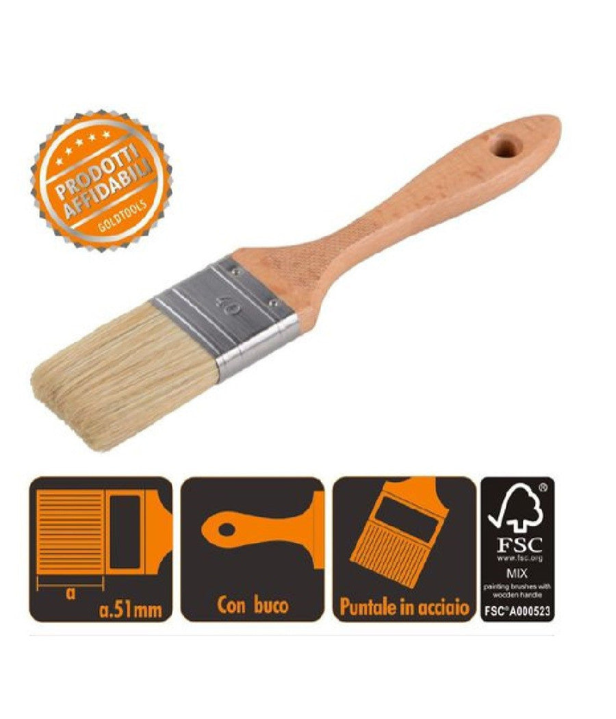 Pennello Piatto 22.5 Cm Con Manico In Legno Setole Morbide Pittura Vernice 90204         