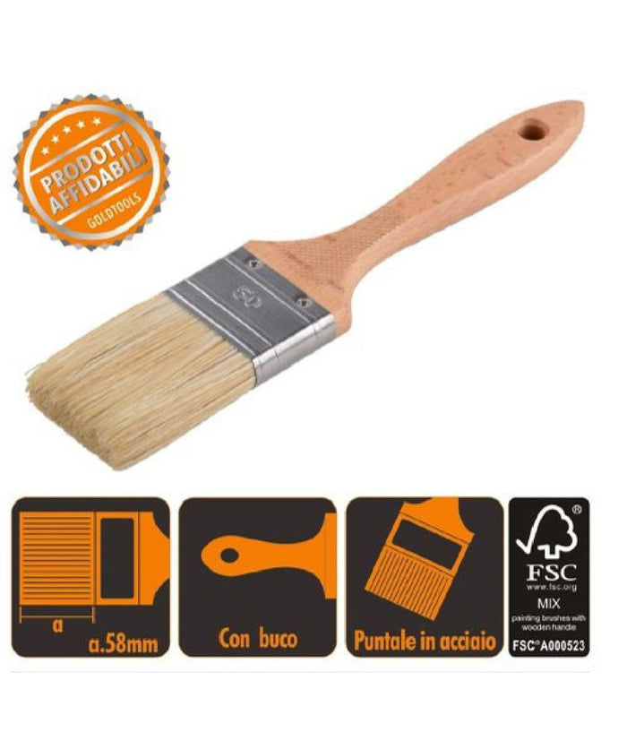 Pennello Piatto 24 Cm Manico In Legno Setole Morbide Per Pittura Vernice 90205         