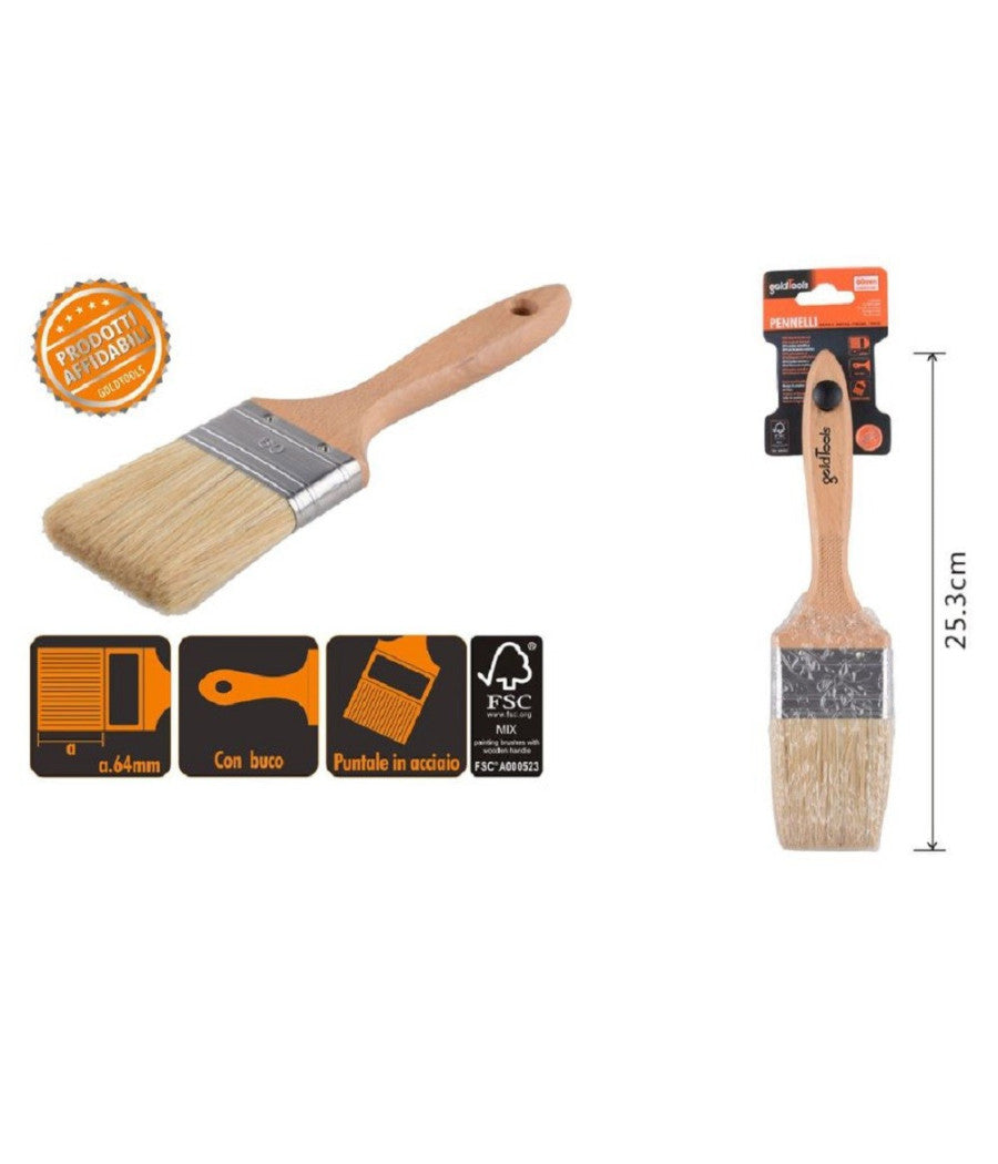 Pennello Piatto 25.3 Cm Manico In Legno Setole Morbide Per Pittura Vernice 90206         