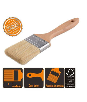 Pennello Piatto 25.3 Cm Manico In Legno Setole Morbide Per Pittura Vernice 90206         