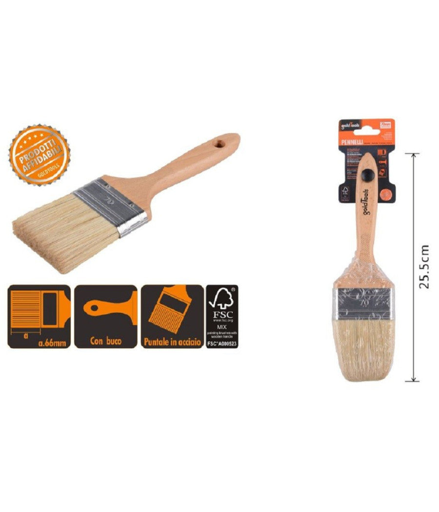 Pennello Piatto 25.5 Cm Con Manico In Legno Setole Morbide Pittura Vernice 90207         