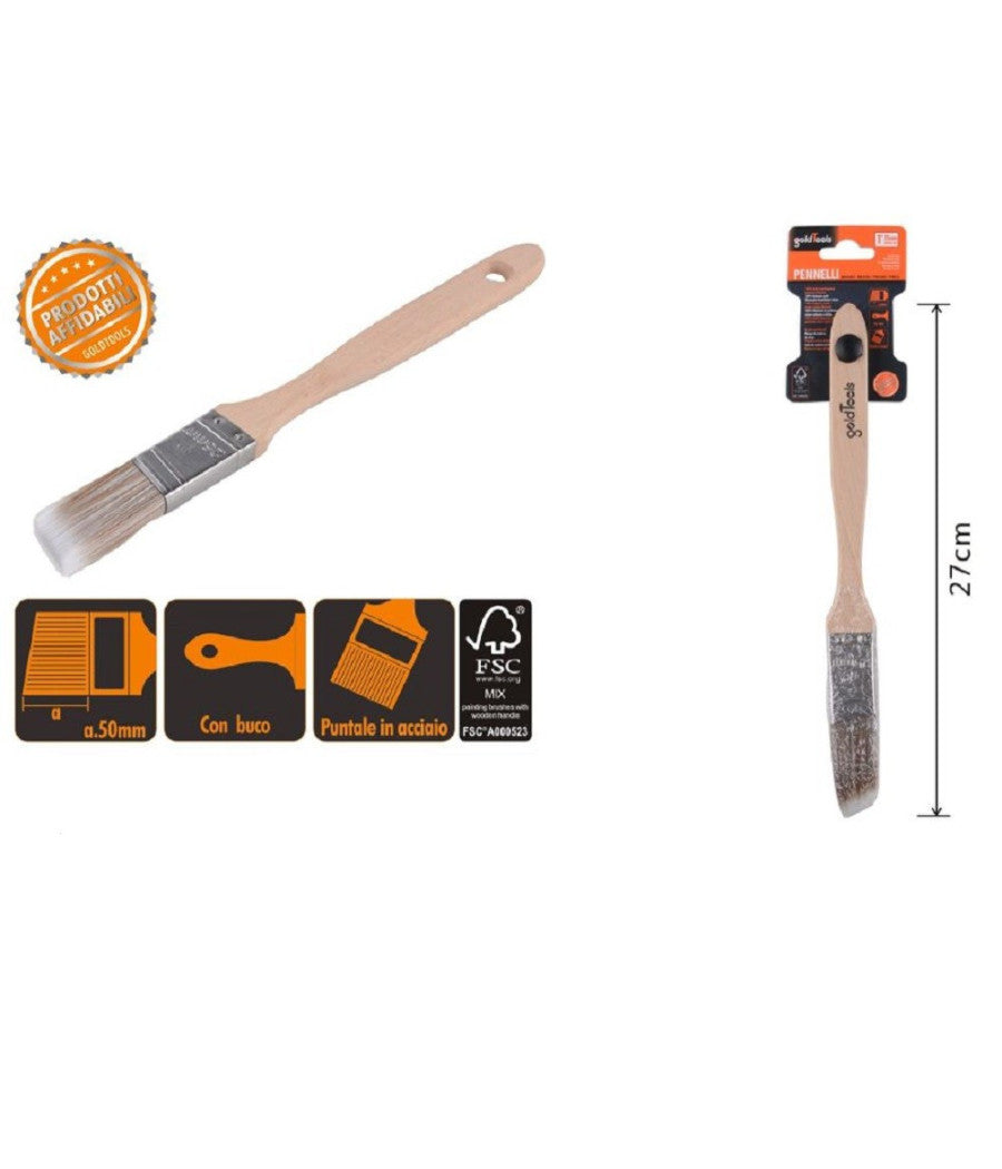 Pennello Piatto 27cm Obliquo Con Manico In Legno Setole Lunghe Da Pittura 90210         