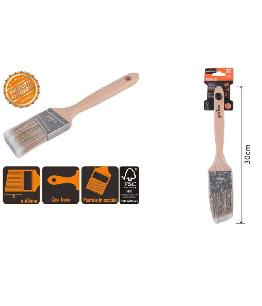 Pennello Piatto 30cm Obliquo Con Manico In Legno Setole Lunghe Da Pittura 90212         