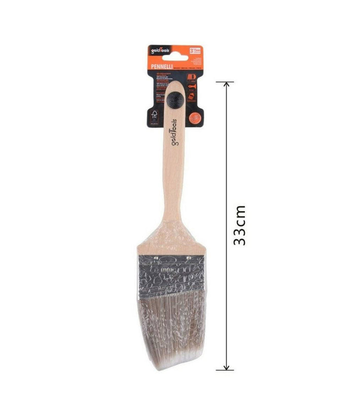 Pennello Piatto 75 Mm Pennellessa Obliquo Con Manico In Legno Per Verniciare         