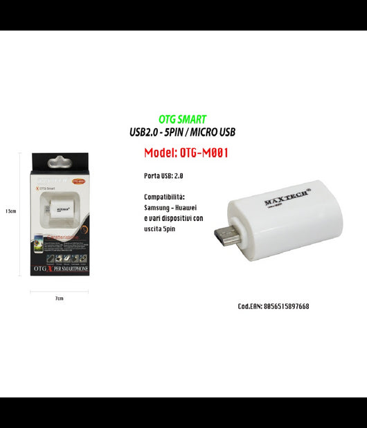 Pennetta Otg Smart Tastiere Stampanti Adattatore Pc Smartphone Lettore Card Usb Maxtech Otg-m001         