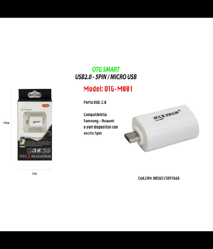 Pennetta Otg Smart Tastiere Stampanti Adattatore Pc Smartphone Lettore Card Usb Maxtech Otg-m001         