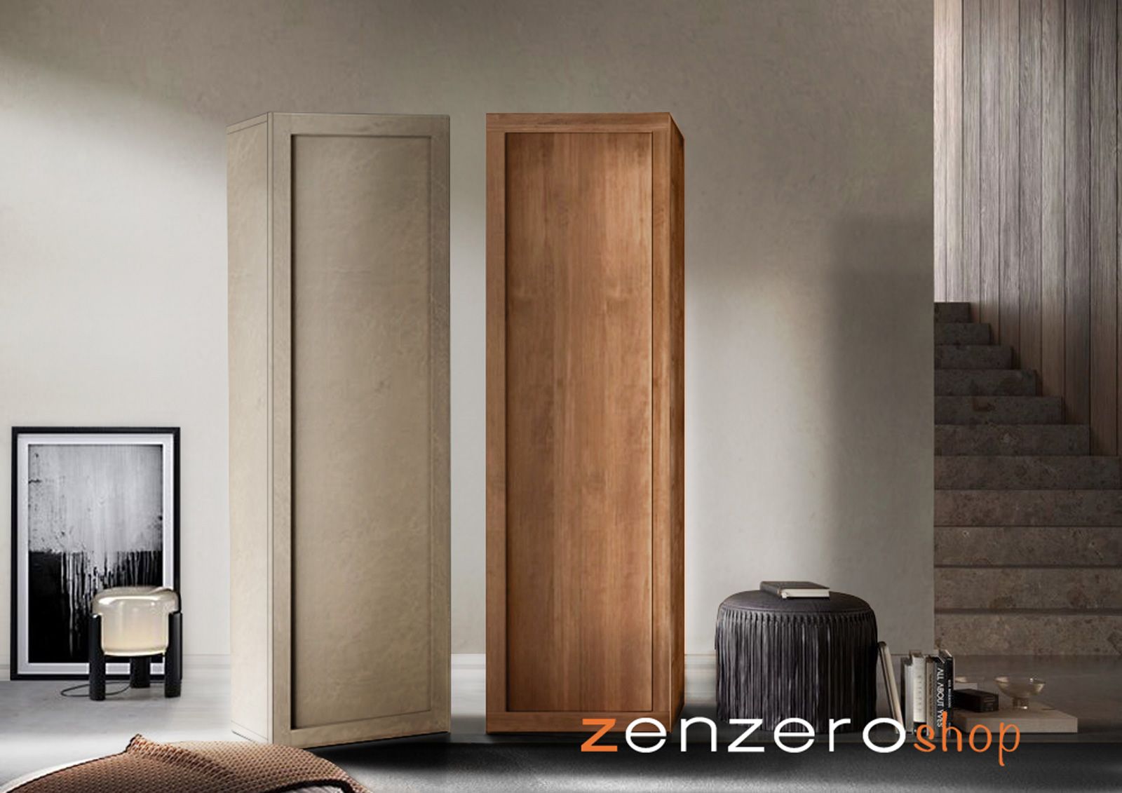 Elegante Colonna larga a terra ad un'anta, frontale con telaio, finitura Mercure, ZLCINFNPENEW180