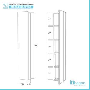 Pensile bagno sospeso 150 cm larice con anta reversibile Desya