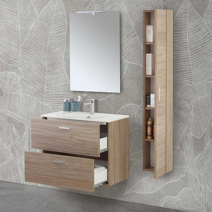 Pensile bagno sospeso 150 H rovere tropea con maniglia cromata  Martha