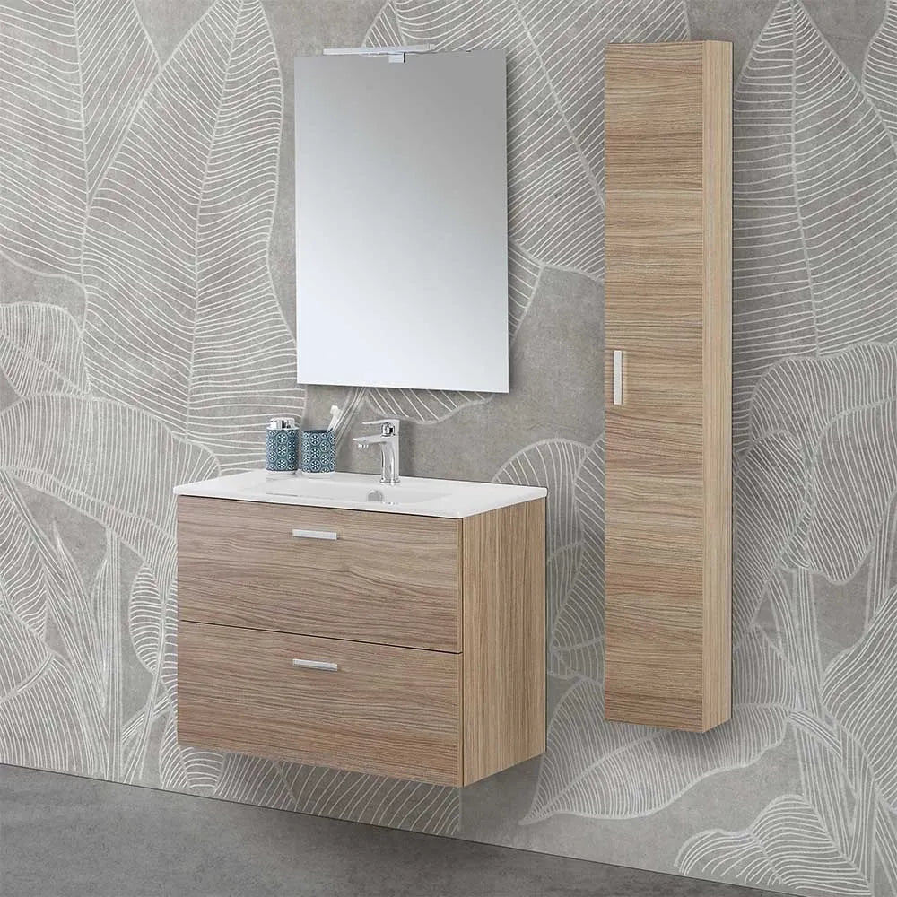 Pensile bagno sospeso 150 H rovere tropea con maniglia cromata  Martha