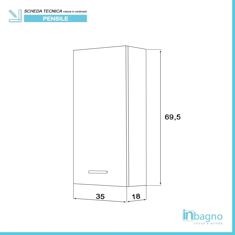 Pensile bagno sospeso 35 cm grigio con ripiano regolabile Desya