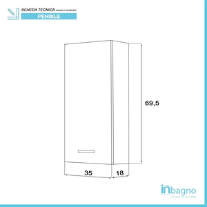 Pensile bagno sospeso 35 cm grigio con ripiano regolabile Desya