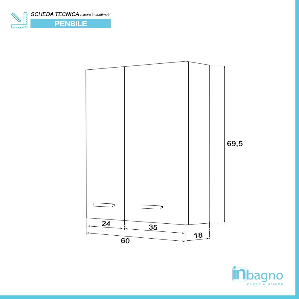 Pensile bagno sospeso 60 cm bianco con ante e ripiano interno Desya