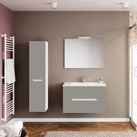 Pensile bagno sospeso rovere bianco e tortora H 140 ante soft-close Iris