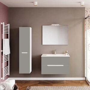 Pensile bagno sospeso rovere bianco e tortora H 140 ante soft-close Iris
