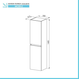 Pensile bagno sospeso rovere scuro H 140 con 2 ante soft-close  Mona